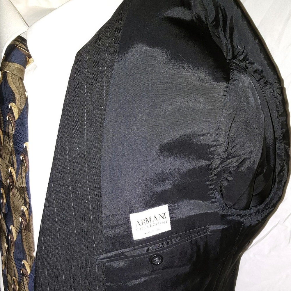 Armani Mens Pinstripe Wool Blazer 42R Black White - Picture 5 of 8